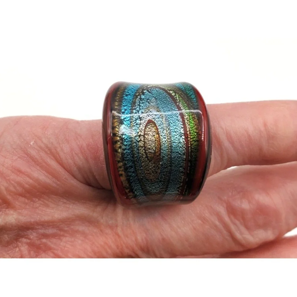 Handcrafted Dichroic Art Glass Ring Galaxy Orbit Wide Band Size 7.5